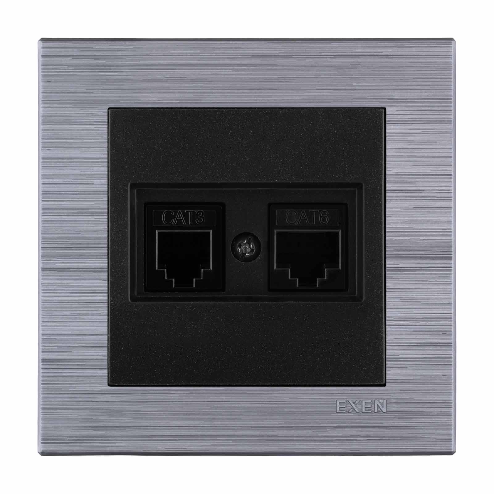 COMFORT IRON - METALİK SİYAH Data CAT6 + Nümeris Telefon Prizi CAT3