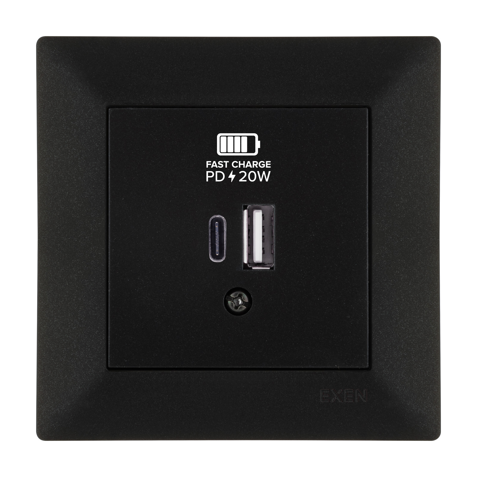 ODAK METALİK SİYAH 2X USB Şarj Prizi Type-C + Type-A