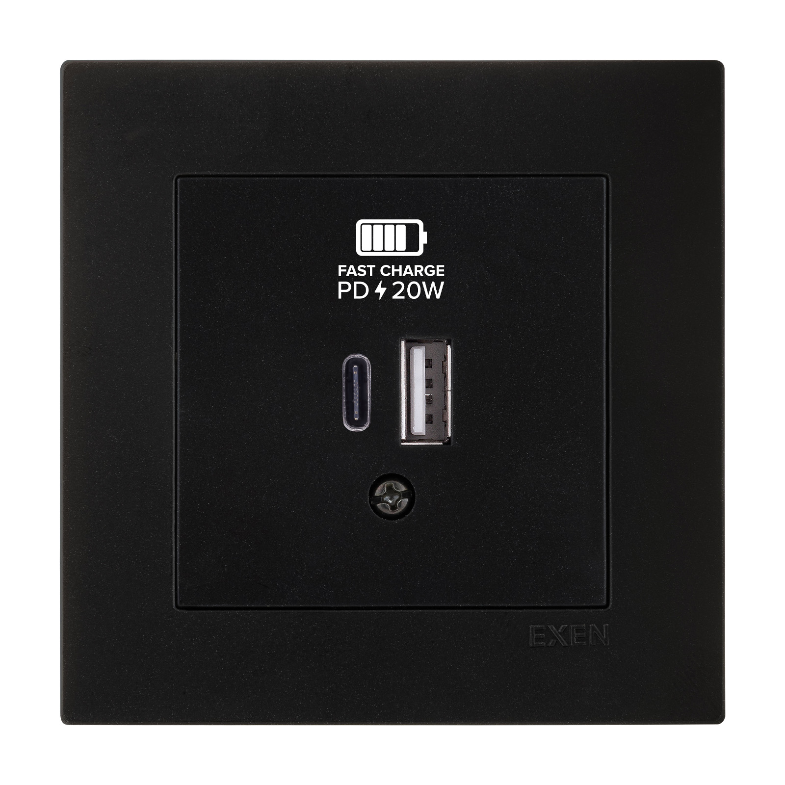 KARELL METALİK SİYAH 2X USB Şarj Prizi Type-C + Type-A