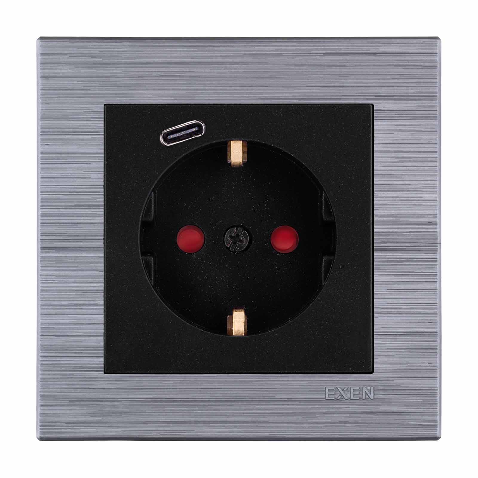COMFORT IRON - METALİK SİYAH Topraklı Priz + Type-C
