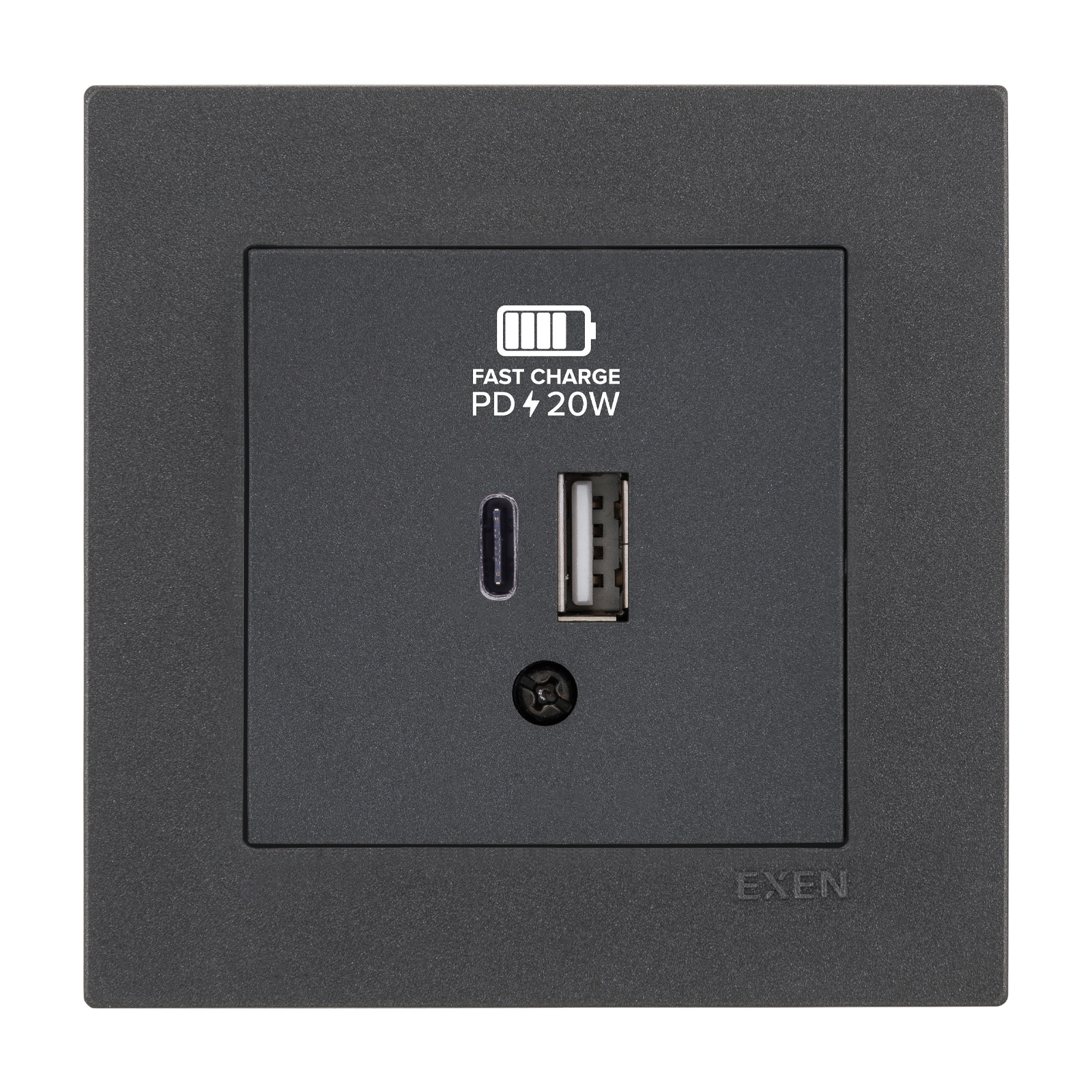 KARELL ANTRASİT 2X USB Şarj Prizi Type-C + Type-A