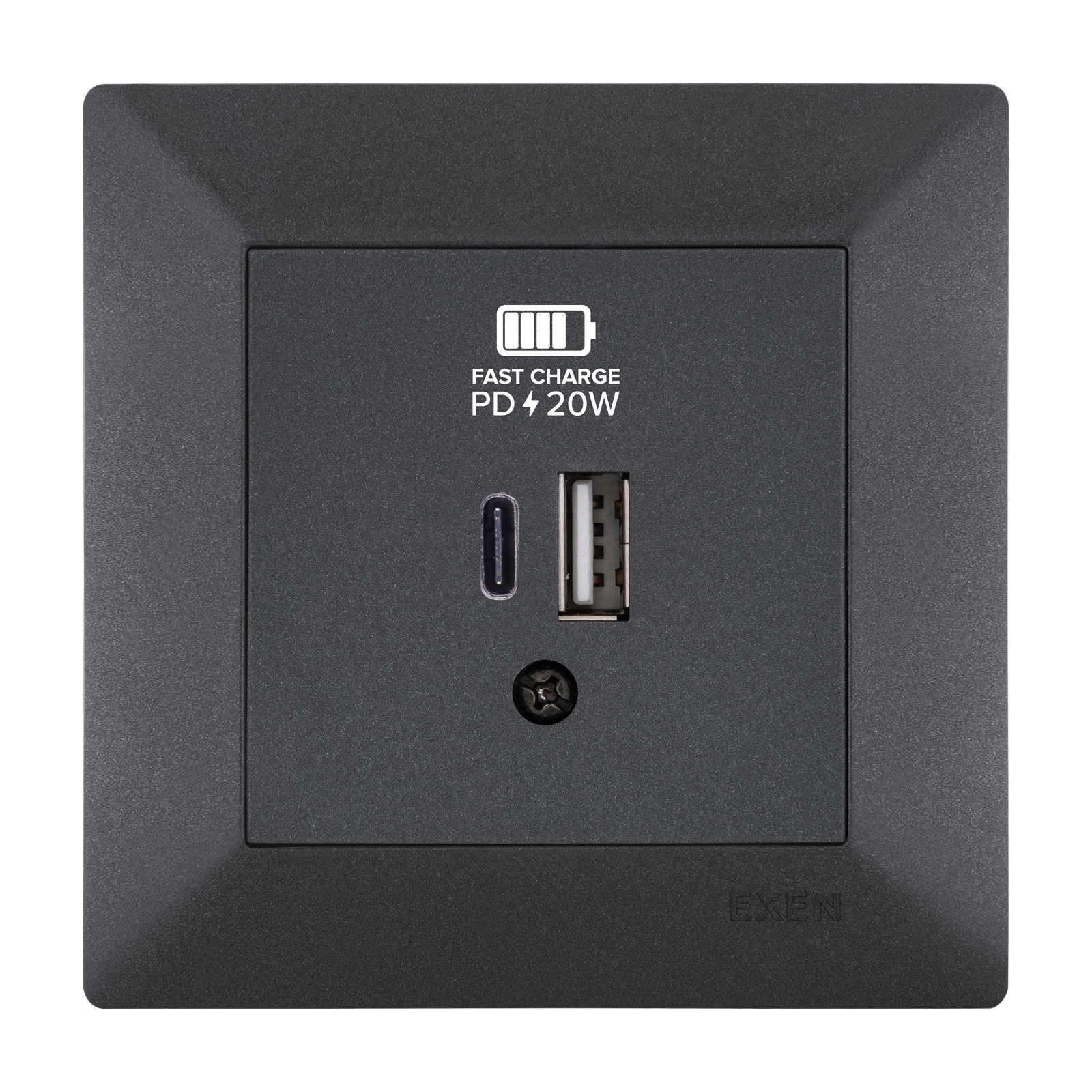 ODAK ANTRASİT 2X USB Şarj Prizi Type-C + Type-A