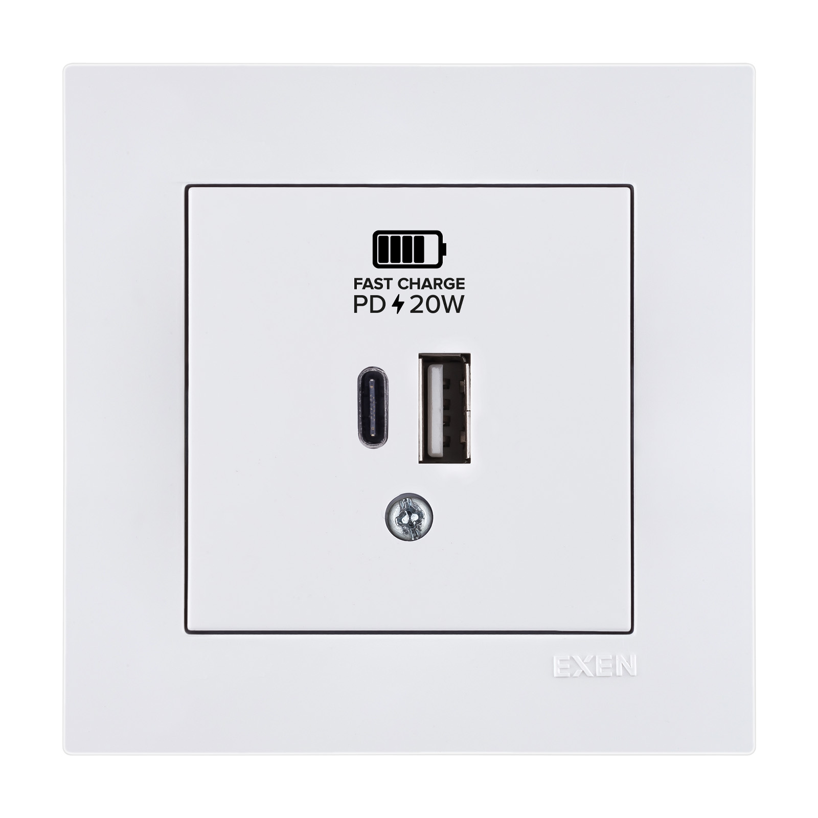 KARELL BEYAZ 2X USB Şarj Prizi Type-C + Type-A