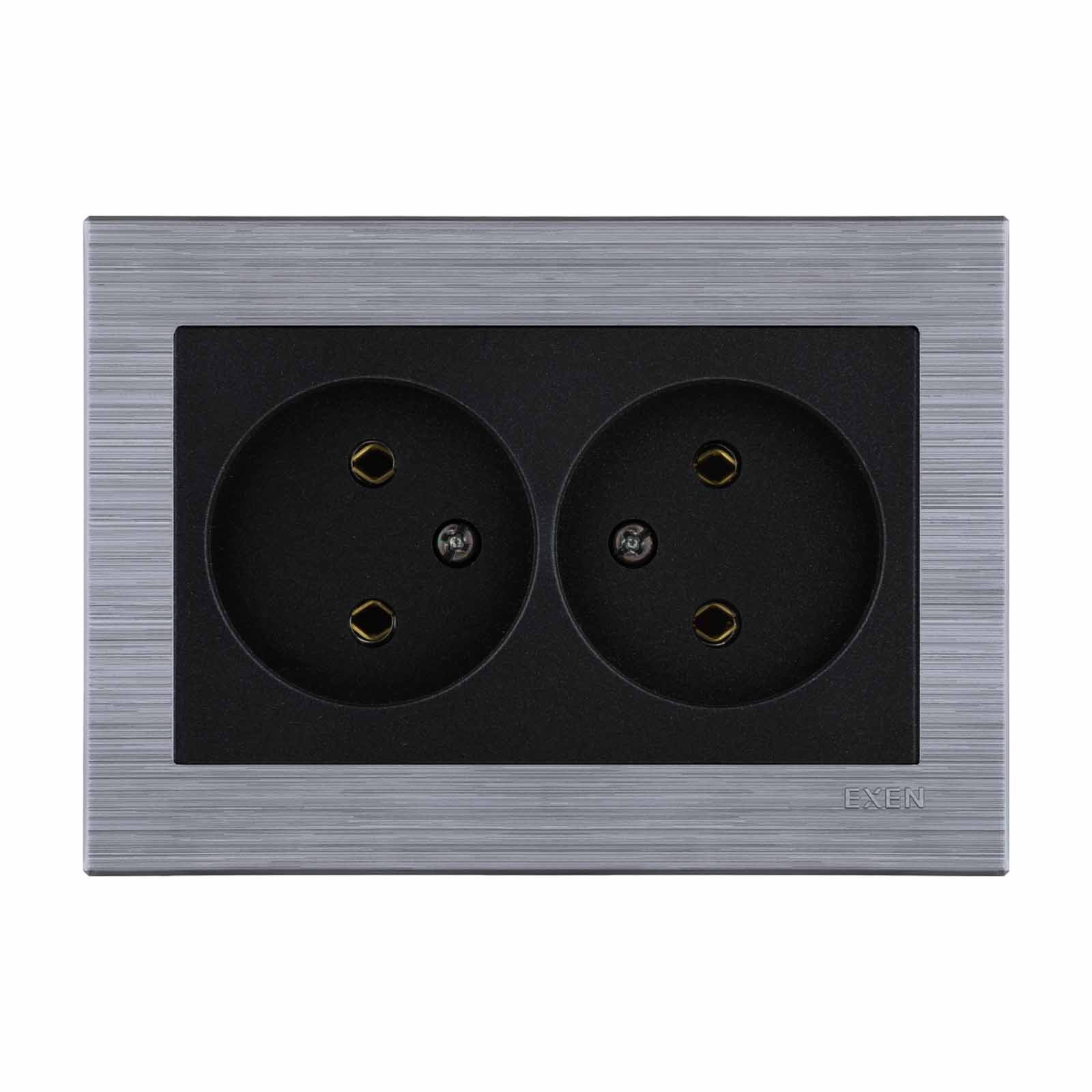 COMFORT IRON - METALİK SİYAH İkili Priz