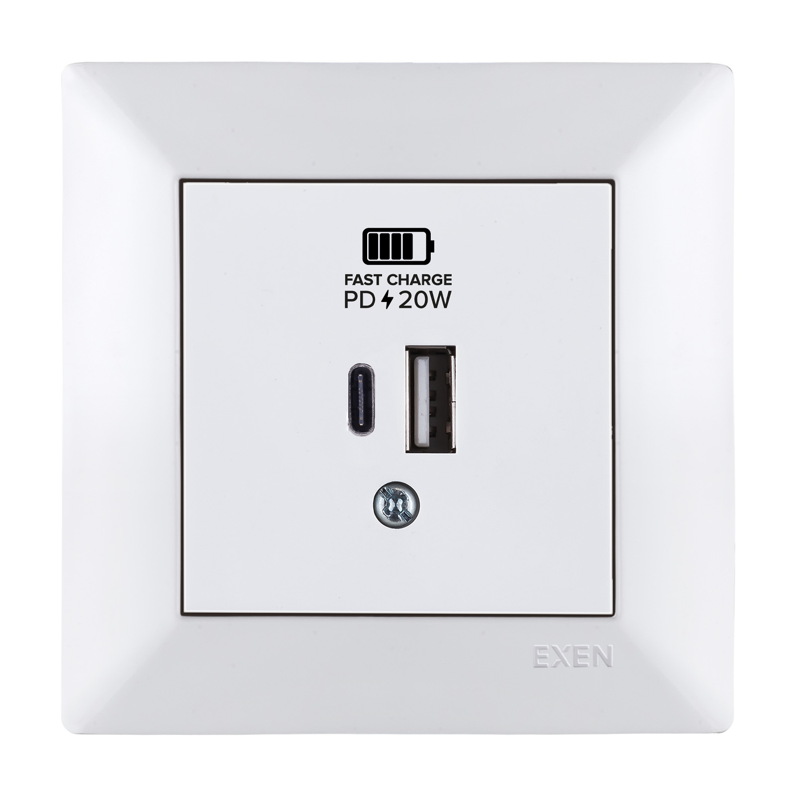 ODAK BEYAZ 2X USB Şarj Prizi Type-C + Type-A