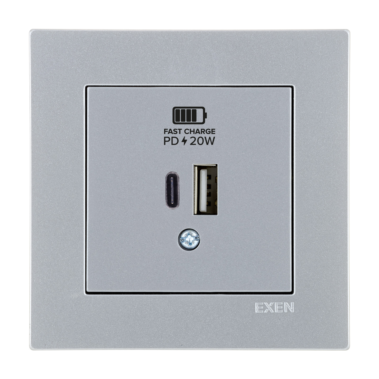 KARELL GÜMÜŞ 2X USB Şarj Prizi Type-C + Type-A