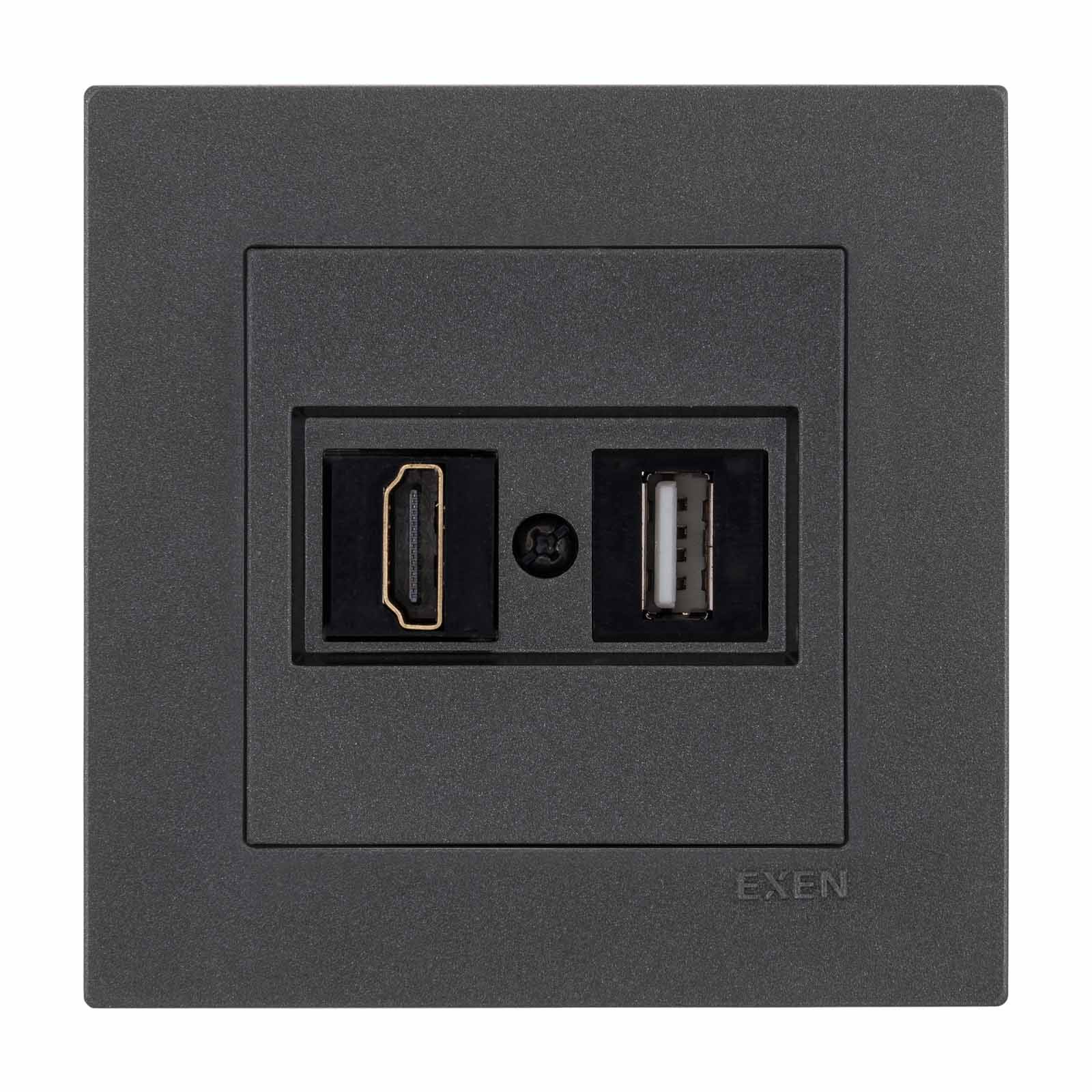 KARELL ANTRASİT HDMI+USB Prizi Jaklı (Şarj Edemez)